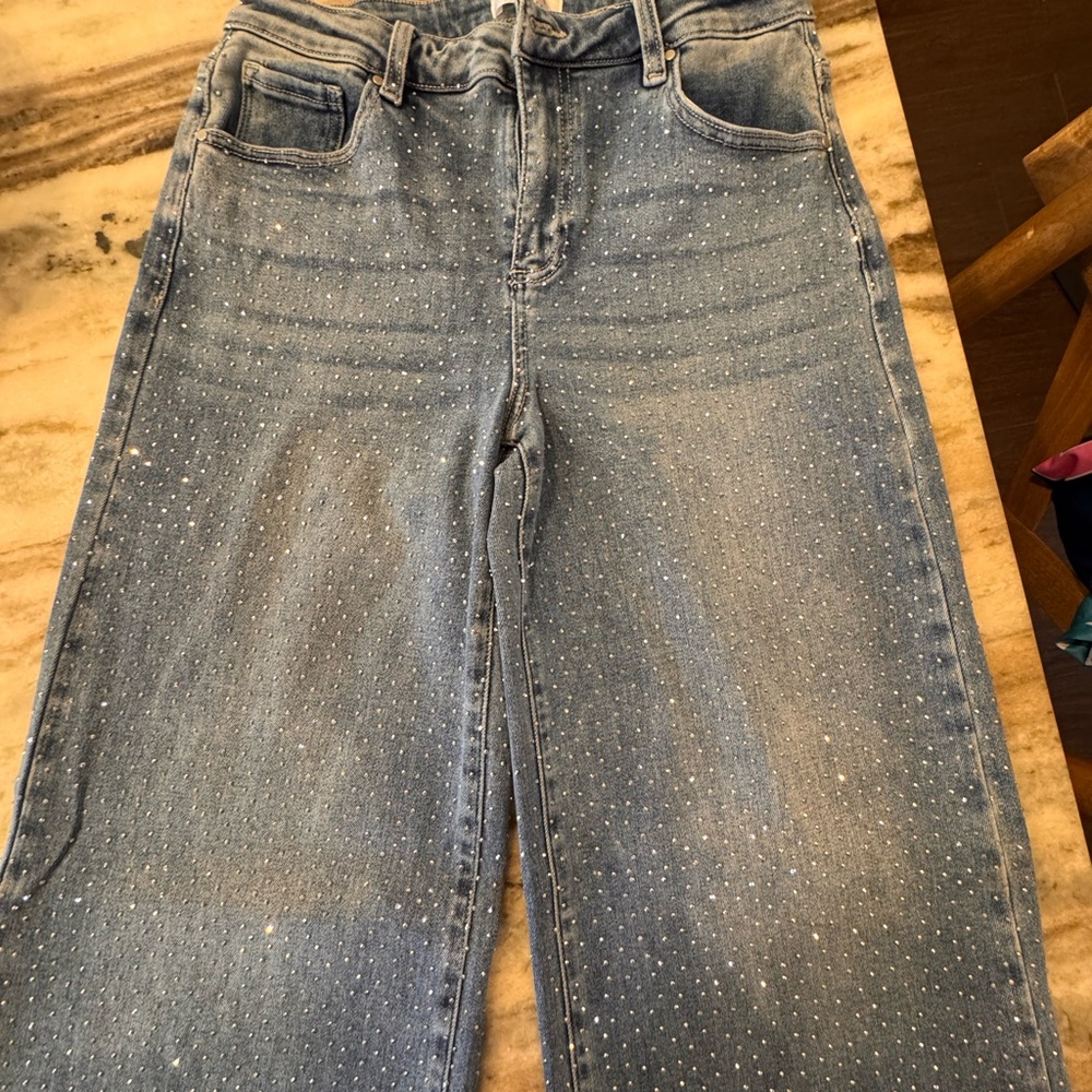 AVARA Risen Carrie Rhinestone Embellished Light Blue Wide-Leg Jeans - Picture 7 of 8